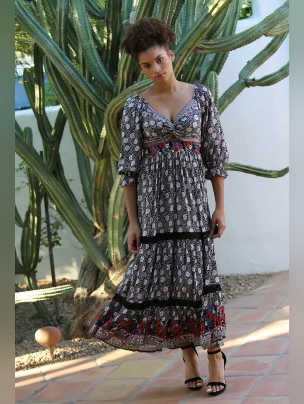 Angie Black and Red Floral Maxi Dress